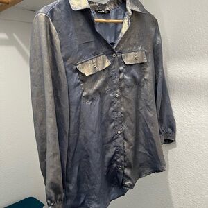 Sara Michelle Metallic Gray Button-Up Shirt